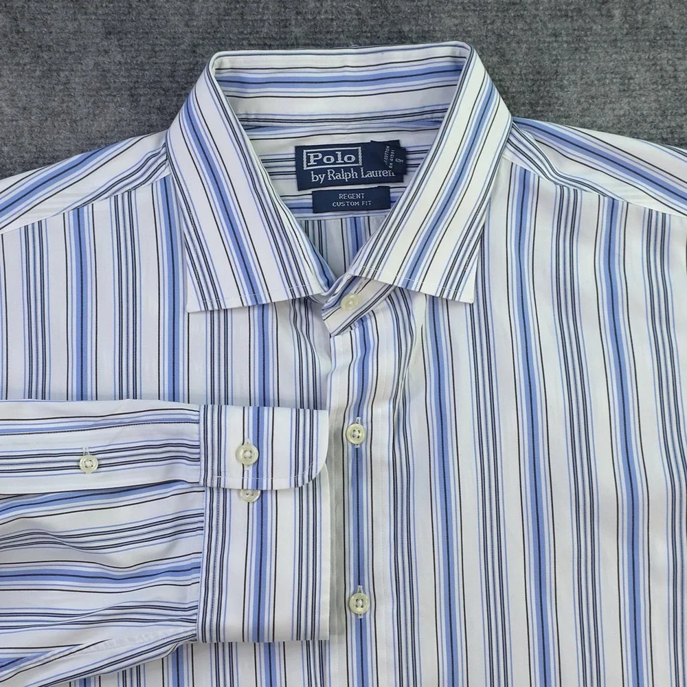 Polo Ralph Lauren Shirt 2XL 18 White Blue Striped Long‎ Sleeve Button Up Cotton